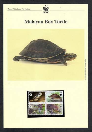 LAOS 2004  World Wildlife Fund. Malayan Box Turtle. Set of 4 in mint never hinged and on first day covers with 6 pages of offici
