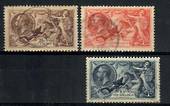 GREAT BRITAIN 1934 Seahorses. Three values. 2/6 & 10/- superb light cds. 5/- corner cds smudgy. Centring and perferations perfec
