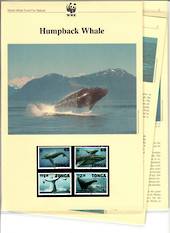 TONGA 1996 World Wildlife Fund Humpback Whale. Set of 4 in mint never hinged and on first day covers with 6 pages of official te