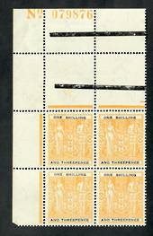 NEW ZEALAND 1931 Arms 1/3 Yellow and Black. Numbered north west corner block of 4. Slight crinkle. One tone spot. - 20070 - UHM