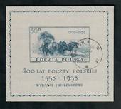 POLAND 1958 400th Anniversary of the Polish Postal Service. Miniature sheet. Printed on silk. - 20167 - FU