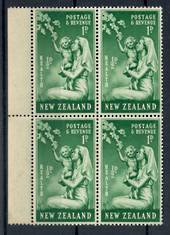 NEW ZEALAND 1949 Health 1d Green with flaw known as the "bandaged thumb". Block of 6. - 20260 - UHM