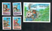 MALDIVES 1990 The World of Steam Trains. Part 1. Set of 4 and miniature sheet. - 20523 - UHM