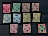 INDIA 1883 Victoria 1st Officials. Set of 7 plus the listed colour variations of the 1a 2a 4a and 8a. Mostly never hinged but mi