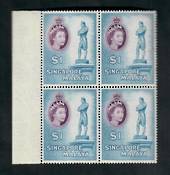 SINGAPORE 1955 Elizabeth 2nd Definitive $1 Blue and Purple. Block of 4. Available alternately as a single. - 20593 - UHM