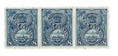 NEW ZEALAND 1898 Pictorial 8d Blue. London print. Strip of 3. Two UHM cv $425.00 each and one hinge remains cv $200.00. Price $3