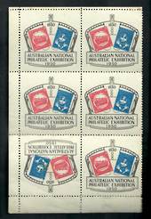 AUSTRALIA 1950 Australian National Philatelic Exhibition. Cinderella in block of six with one tete-bech pair. - 20609 - Cinderel