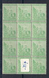CAPE OF GOOD HOPE 1893 Definitive ½d Green. Lovely block of 12. Crease on two stamps undetectable from the front. - 20779 - UHM