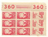 SOUTH AFRICA 1942 War Effort 1d Carmine. Block of 6. with upper selvedge advertising labels. - 20799 - UHM