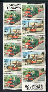 ISLE OF MAN 1988 Definitives Railways and Tramways. Strip of 5 from special booklet sheet of 50 as detailed in the note in SG. H