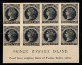 PRINCE EDWARD ISLAND 1872 Definitive 12c Reddish Mauve. Reprint Plate Proof in black. Block of 8. Very fine or better still Supe