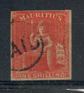 MAURITIUS 1859  1/- Vermillion. Lovely copy with PAID cancel. Four margins. A very nice example. - 21013 - FU