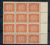 NEW ZEALAND 1939 Postage Due 3d Brown. Block of 12 in superb never hinged condition with selvedge. - 21018 - UHM