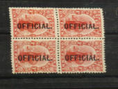 NEW ZEALAND 1910 1d Dominion Official. Block of 4 offset on the reverse. Perfect from the front but there are slight creases vis