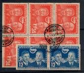 EAST GERMANY 1951 German-Soviet Friendhip. Joined pair of the 12pf Blue and block of 6 of the 24pf Red. - 21158 - FU