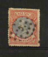 NETHERLANDS 1872 Definitive 2g50c. Ultramarine and Rose. Perf 14. Small holes. Small thin. - 21212 - Used