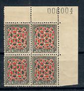 NEW ZEALAND 1935 Pictorial 9d Red and Grey. Multiple Watermark Upright. Top corner block of 4. - 21326 - UHM