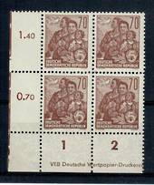 EAST GERMANY 1953 Definitive 70pf Brown. Nice corner block of 4. - 21388 - UHM
