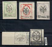 ALBANIA 1913 set of five on laid paper. 30 para has part of papermakers watermark. - 21413 - MNG