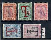 ALBANIA 1914 Postage Due. Set of 5. Large T handstamp and takse. All with either 1 or 2 authentication marks on back. - 21417 -