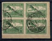 ALBANIA 1927 5q Green in  block of four on piece cancelled TIRANE. - 21424 - FU