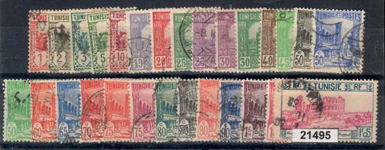 TUNISIA 1926 Definitives. The full set of 45 values. The only blemish is a faded patch on the 1f40c. A good set to get complete.