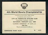 EUPHERMIA Bowls 1980 Admission Ticket to the 4th World Bowls Championship. - 21581 -