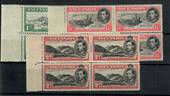 ASCENSION 1938 Geo 6th Definitives. Marginal block of 4 of the 1d and of the 1½d. Plus a block of the 2d affected by the Rotoru