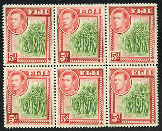 FIJI 1938 Geo 6th Definitive 5d Green and Red. Block of 6. Clean and white. - 21784 - UHM