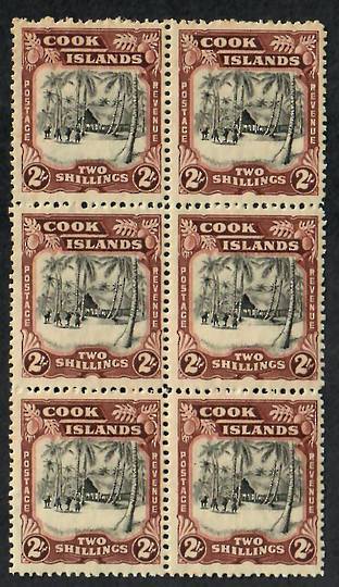 COOK ISLANDS 1944 Definitive 2/- Black and Red-Brown. Watermark Multiple NZ and Star. Block of 6. - 21794 - UHM