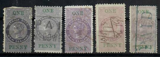 NEW ZEALAND 1867 Fiscal 1d. Five copies in various shades. - 21802 - Used