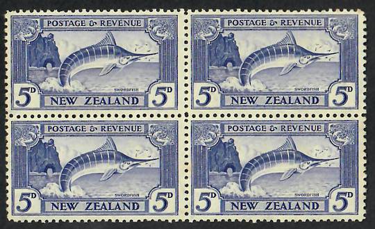 NEW ZEALAND 1935 Pictorial 5d Pale Ultramarine. Perf 12.5. Block of 4. - 21810 - UHM