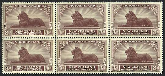 NEW ZEALAND 1920 Victory 3d Chocolate. Block of 6. - 21827 - MNG