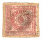 NEW ZEALAND 1885 Beer Duty Label 4/6 (18 Gallons) in good condition. Stained. If (it could be) soaked off a tear would become ap