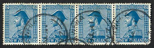 NEW ZEALAND 1926 Geo 5th Admiral 2/- Blue. Excellent strip of 4 with one dull corner. Genuine usage. Priced as 3. - 21863 - FU