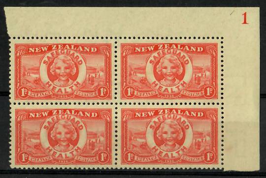 NEW ZEALAND 1936 Health Top right corner block. Plate 1. - 21880 - UHM
