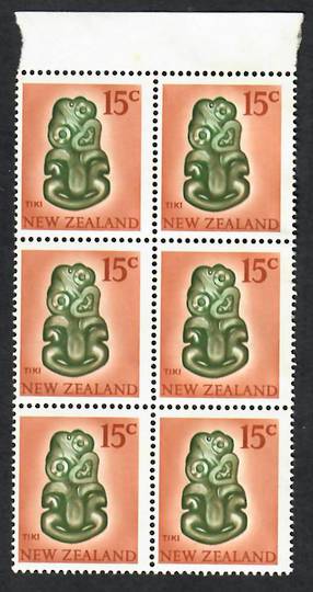 NEW ZEALAND 1967 Decimal Definitive 15c Tiki. Two blocks of 6. There is a slight shade difference between each block. - 21894 -
