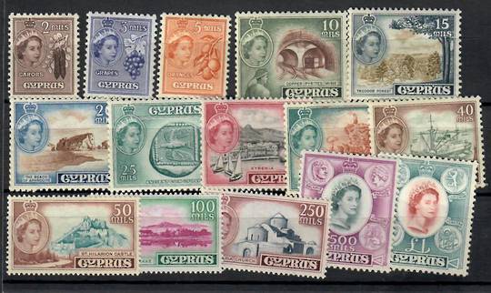 CYPRUS 1955 Elizabeth 2nd Definitives. Set of 15. The top two values are unhinged. - 21928 - UHM