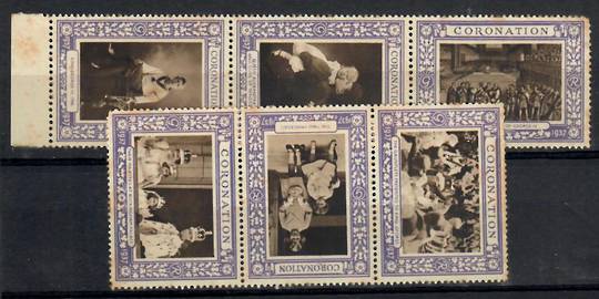 GREAT BRITAIN 1937 Coronation. 6 items from the sheet. Light toning (therefore mint no gum). - 22060 - Cinderellas