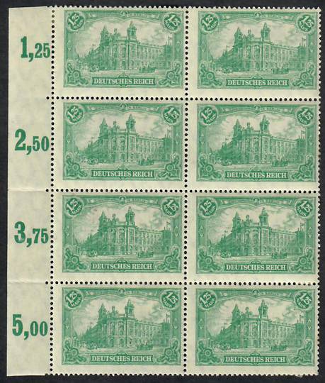 GERMANY 1920 Definitive 1m25pf Green. Watermark Lozenges. Marginal Block of 8. - 22080 - Mint