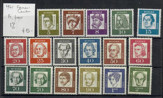 WEST GERMANY 1961 Famous Germans. Fluorescent paper. Set of 17 plus the additional 70c. - 22113 - UHM