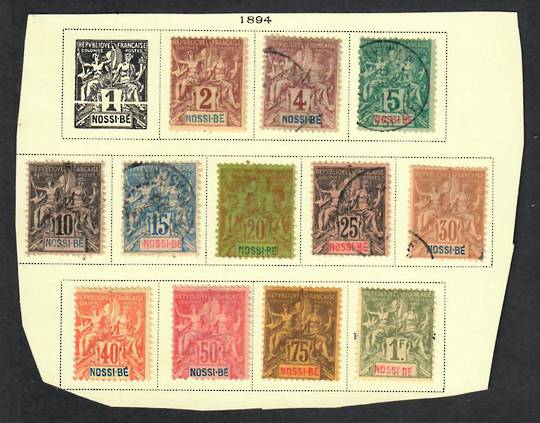 NOSSI-BE 1894 Definitives Mixed Set of 13. The higher values are all mint. - 22326 - Mixed
