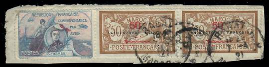 FRENCH MOROCCO 1914 Definitive 50c on 50c Brown and Lavender on piece with 1921 postmark and France Correspondence Par Avion cin