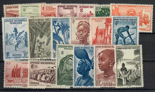 FRENCH WEST AFRICA 1947 Definitives. Set of 19. One stamp (cat £2.30) is damaged and will be replaced or a better price negotiat