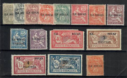 LATAKIA ROUAD ISLAND 1916 Definitives including both colours of the 1c and the 3c on GC paper. Set of 15. - 22367 - Mint