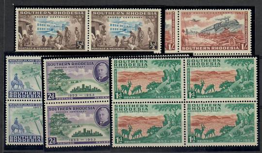 SOUTHERN RHODESIA 1953 Centenary of the Birth of Cecil Rhodes. Set of 5 in blocks of 4. - 22438 - UHM