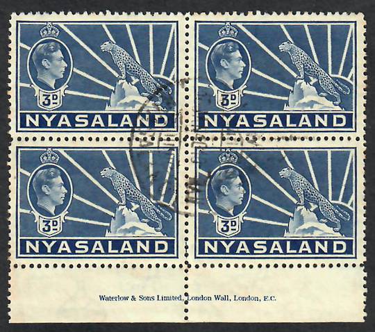 NYASALAND 1938 Geo 6th Definitives ½d Green 1d Brown 1½d Red 2d Grey and 3d Blue all in blocks of 4 either imprint block or corn