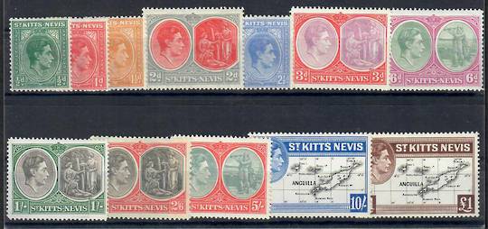ST KITTS NEVIS 1938 Geo 6th Definitives. Set of 12. - 22487 - Mint