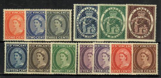ST VINCENT 1953 Elizabeth 2nd Definitives. Set of 12 plus the colour variety  10c Deep Lilac. - 22496 - LHM