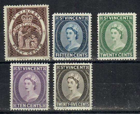 ST VINCENT 1964 Elizabeth 2nd Definitives. Set of 5 with the new watermark. Perf 12½. - 22498 - LHM